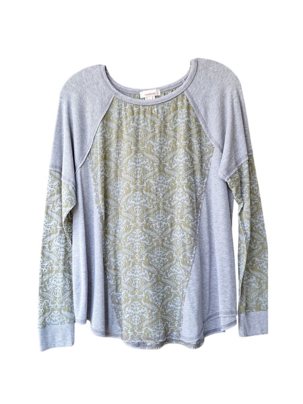 Sundance Heather Gray & Sage Patterned Long Sleeve Top tee